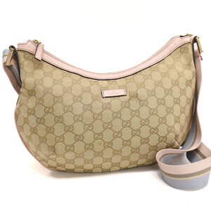 Gucci Crossbody Shoulder Bag GG Canvas Jacquard Leather Beige Pink